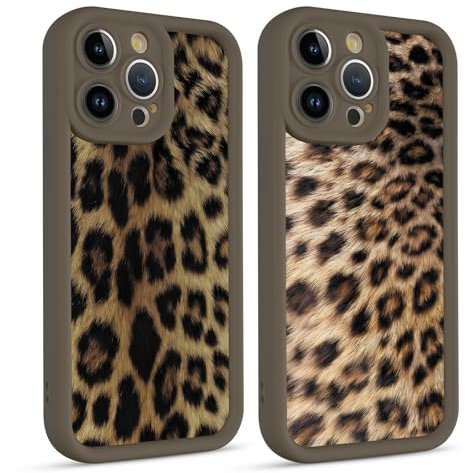 Phoona 2 packs Leopard Print Phone Case for iPhone 13 Pro Max 6,7'', Cheetah Pattern Aesthetics Design with Cute Full Camera Lens Cover, Soft Shockproof Protective Bumper Funda for Women Girls, 02