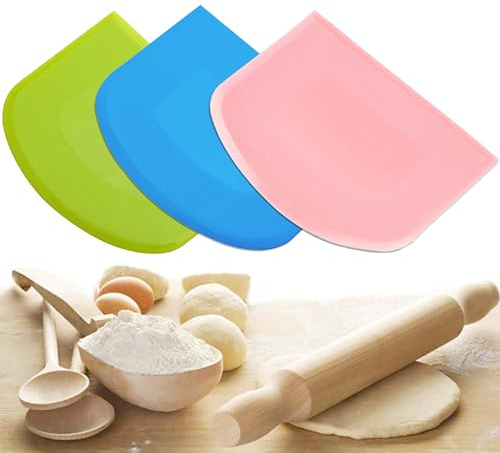 Qenovo® 3 Stück Teigkarte Silikon，BPA-Freie Lebensmittelqualität PE-Kunststoff Flexibel Teigschneider，Brot backen zubehör zum Schneiden von Brotteig.