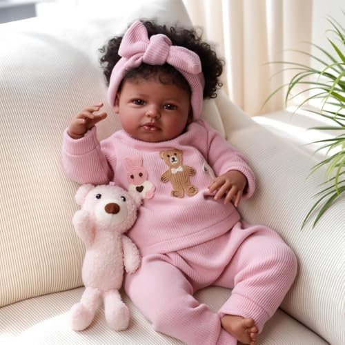BABESIDE 20 Zoll Reborn Puppen Baby Schwarzes Mädchen - Handgefertigt Biracial Afroamerikanisches - Lebensechte Babypuppen Lockiges Haar Puppe Für Kinder Ab 3 Jahren