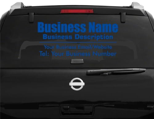 Custom Business Information Advertising Vinyl Decal, Car Rear Window Bodywork Sticker, Customisable Size and Colour (Blue, Large (90cm x 50cm))