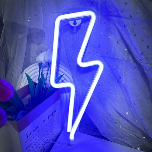 Blitz Neon Schild, LED Neon Schilder für Wanddekoration, Batterie oder USB Betrieben, Dekorative Neonlicht, Leuchtreklame für Schlafzimmer, Kinderzimmer, Party, Bars, Geburtstagsgeschenk (Blau)