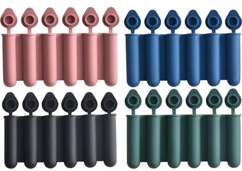 Banziaju 4pcs Bottiglia d'Acqua Muffa ghiacciata 2.4 Bastoncino di Ghiaccio in Silicone a 6 Cavi con Coperchio e Facile stampi di ghiaccioli a demotoling, Mini vassoi cubi