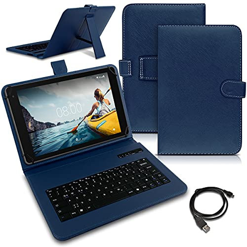 NAUCI Tablet Hülle kompatibel mit Tabwee T90 / W90 Tasche Tastatur Bluetooth Keyboard QWERTZ Schutzhülle Cover Schutz Case, Farben:Blau