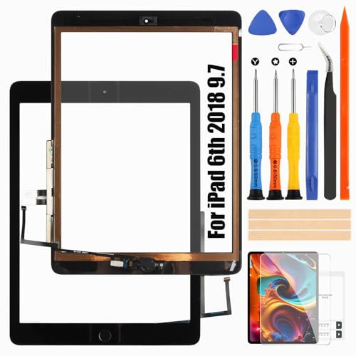 Atwist Touchscreen für iPad 6TH 2018 9,7 Zoll (24,6 cm) Digitizer Display für iPad 6 6th Ersatz A1893 A1954 mit Reparatur-Set (mit Home-Taste, nicht LCD, schwarz)