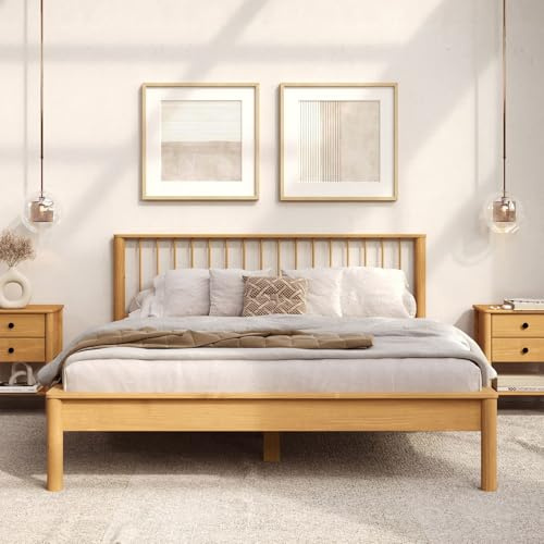 IDIMEX Lit 140 x 190 avec sommier APOANA en Bois Massif Coloris chêne, Cadre Robuste avec tête de lit à barreaux, lit Adulte Double pour Chambre Confortable et Moderne, Structure Stable