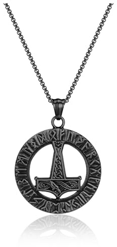 PiercingJak Thors Hammer Halskette Herren Wikinger Runen Kreis Anhänger mit Kette Edelstahl Mjölnir Keltischer Knoten Kettenanhänger Nordische Mythologie Schmuck Amulett für Unisex
