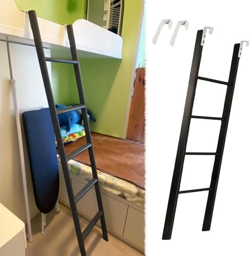 MSHGSKU Escalera de Metal Negra para litera Tipo Loft: Ahorra Espacio, con escalones Anchos y Altura Ajustable (114-180 cm), Ideal para dormitorios y Uso doméstico, diseño Resistente y ele