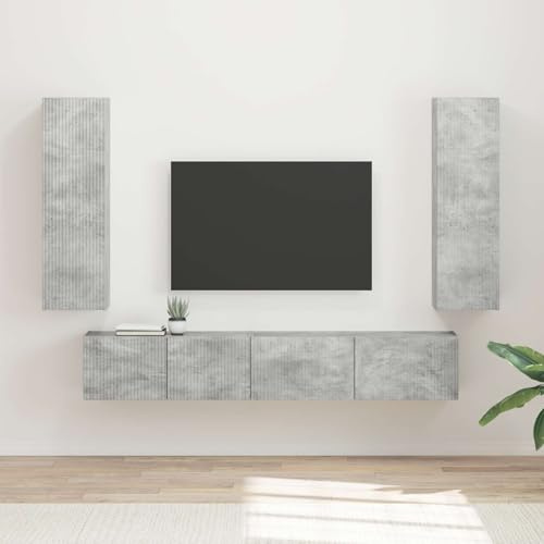 Mhdvray TV-Schrank Set Wandmontage 3-teilig Beton Grau 30 x 31 x 100 cm Holzwerkstoff Modernes Design mit 5 Türen & 2 Regalen Platzsparend & Langlebig für Wohnzimmer Büro Flur