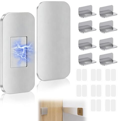 8 Sets Magnetic Door Catches Door Stop, Stick on Magnets Self Adhesive, Punch-Free Stainless Steel, Doo Catches for Internal Doors, Ultra Thin Drawer Magnets, Quiet Invisible Cupboard Magnet (Silver)