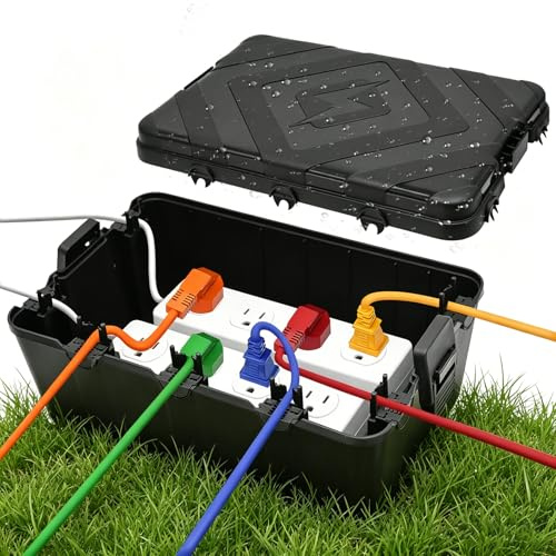 Cyiecweu Boîte de dérivation étanche à suspendre - Protection des prises d'extérieur - Protection des prises - Minuterie - Plug - Lumière de vacances - 32 x 21,2 x 13,2 cm - Noir - Taille L