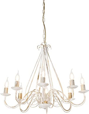 Qazqa - Landhaus I Vintage Klassischer Kronleuchter I Chandelier Creme 8-flammig - Giuseppe - Stahl Rund - LED geeignet E14
