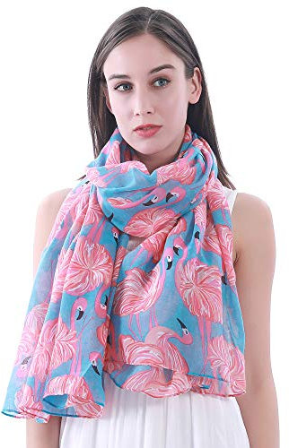 Lina & Lily Châle Foulard Femme Bufanda Imprimé Flamant (Bleu ciel)