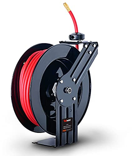 ReelWorks l815153ha Acciaio Retrattile compressore d'Aria/Acqua avvolgitubo con 3/8 x 50' Ibrida Polymer Tubo Flessibile, Max. 300 psi