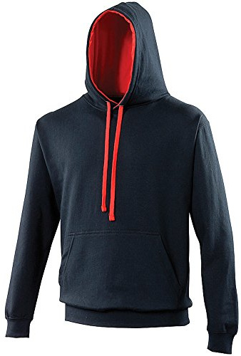 AWDis Men's Varsity Hoodie, Multicoloured (New French Navy/Fire Red), Large