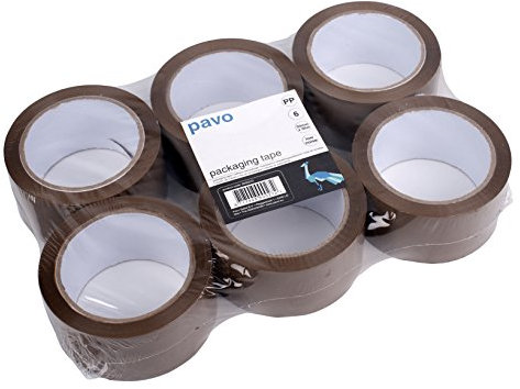 Pavo - Lot de 6 Rubans adhésifs d'emballage, 50mmx66M, Havane