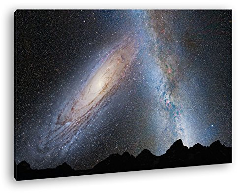 deyoli die Milchstraße und die Andromedagalaxie Format: 120x80 als Leinwand, Motiv fertig gerahmt auf Echtholzrahmen, Hochwertiger Digitaldruck mit Rahmen, Kein Poster oder Plakat