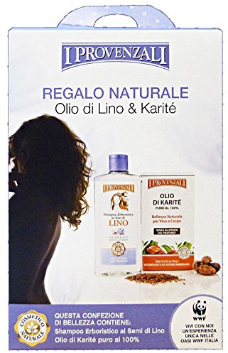 I Provenzali - Cofanetto Regalo Naturale Olio di Lino e Karitè - Shampoo ai Semi di Lino 250 ml + Olio di Karitè Puro 100 ml - Idratante per Tutti i Tipi di Capelli