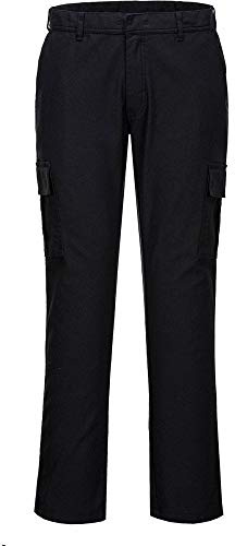 Portwest S231 Stretch Slim Fit Combat Trousers Soft Handle Twill Reflective | Black, 32 Waist, UPF 50+, 98% Cotton, Hook and Bar Closure, 2 Thigh Pockets, Twin-Stitched Seams, High Visibility, Workwear