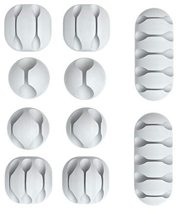 EAZY CASE 10x Kabelclips zur Kabelbefestigung, Verschiedene Größen, elastisch & selbstklebend I Kabel Befestigungsclips, Kabelhalter für Kabelmanagement, flexibel, Weiß
