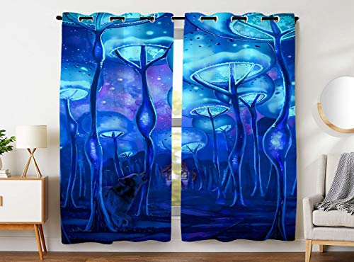 YISUMEI - Gardinen Blickdichter - Fantasie Pilz Wald,245 x 140 cm 2er Set Vorhang Verdunkelung mit Ösen für Schlafzimmer Wohnzimmer