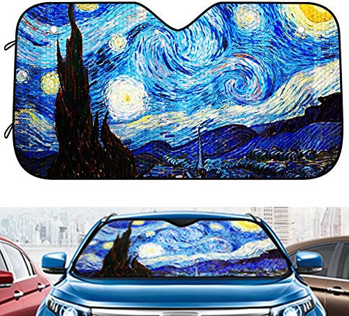 ZOOENIE Auto Sonnenschutz Windschutzscheibe Sonnenschirm, Cars Universal Frontscheibe Sonnenblende UV Schutz Schattenspender Visier, Hält das Auto Kühler um bis zu 50% (Van Gogh Sternenhimmel)