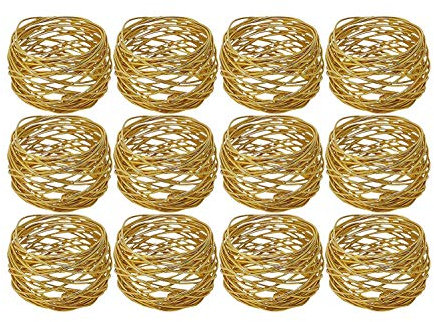 Kaizen Casa Handgefertigte, runde Serviettenringe aus Netzstoff, goldfarben, für Esstisch, Partys, Alltag, 12 Stück (Gold, 12)