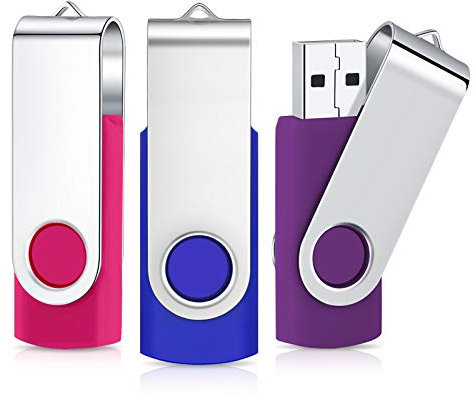 Cardfuss 8GB USB Flash Drive 3 Pack USB2.0 Memory Stick Swivel Thumb Drives USB Stick Jump Drive Pen Drive Data Storage with Led Indicator (Pink Blue & Purple)