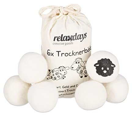Relaxdays 12 x Trocknerbälle XXL, Trocknerkugeln, Filzbälle für Trockner, aus Schafswolle, umweltschonend, Ø 7 cm, weiß