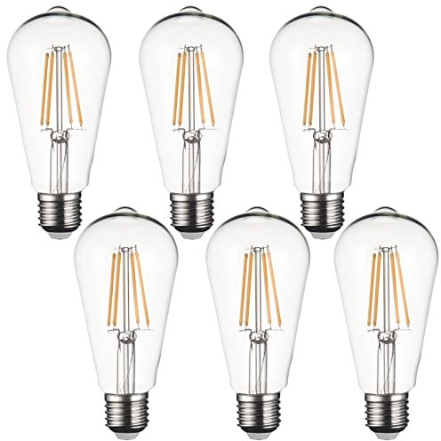 SD LUX Ampoules LED E27 à filaments vintage, style ST64, sans scintillement à vis Edison – 6 W (équivalent 60 W) 650 lm blanc chaud 2700 K, non variable, Lot de 6