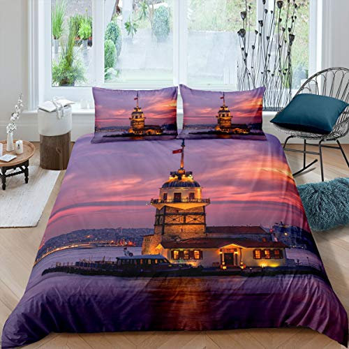 Tbrand Hagia Sophia Bettbezug Set Istanbul Symbol Bettwäsche Set 135x200cm für Kinder Sonnenuntergang Istanbul Stadtbild Dekor Betten Set Modern Stil 2St