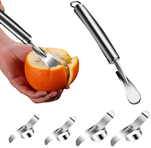 Orangenschäler Set, Edelstahl Orangenschneider Gemüseschäler Werkzeuge mit Kanalmesser Küchenzubehör Zitrusschäler Werkzeug für Zuhause Küche Obst Gemüse (5 Stück)