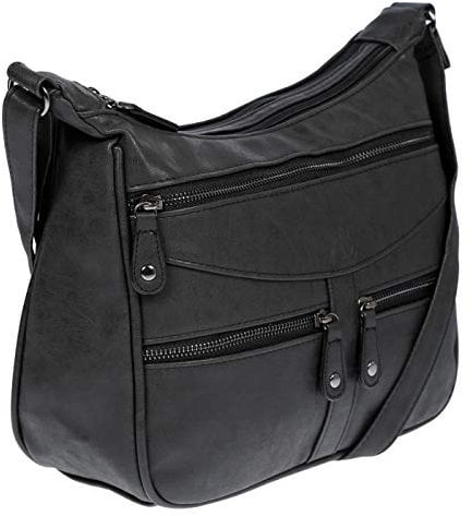 Christian Wippermann Damen Tasche Schultertasche Umhängetasche Crossover Bag Leder Optik Handtasche Schwarz