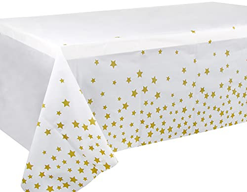 2 Stück Weihnachten Tischdecken Weiß 137x274cm - Rechteckige Partytischdecke mit Sternen Mustern - Kunststoff Tischdecke für Partys, Geburtstage, Hochzeiten, Weihnachten usw. (Dicke: 0.03mm)