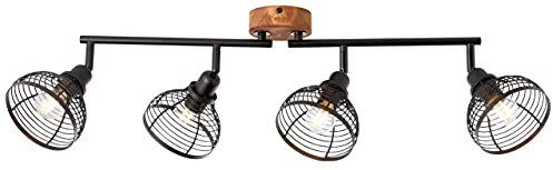 BRILLIANT Lampe, Avia Spotrohr 4flg schwarz/holzfarbend, Metall/Holz, 4x D45, E14, 40W,Tropfenlampen (nicht enthalten)
