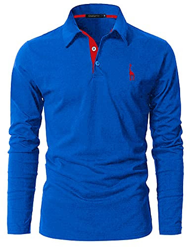 GNRSPTY Mens Polo Long Sleeve Shirt Cotton Golf Giraffe Tops (XL, Blue)
