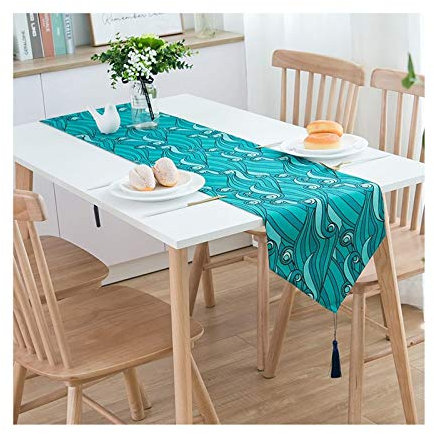 Homxi Tischläufer Herbstlich,33x200CM,Tropische Blätter Herbstdeko Tischläufer Polyester,Herbstdeko Tischläufer Blau