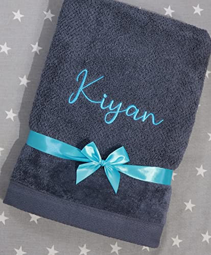 ★ Handtuch mit Namen Bestickt ★ Duchtuch ★ Geschenk ★ Badetuch ★ 550 g/m2 ★ SUPER QUALITÄT ★ (70 x 140 cm, Dunkelgrau)