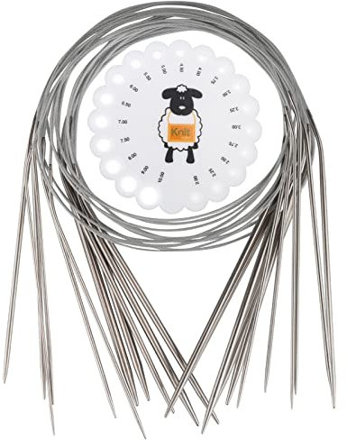 Aeelike Circular Knitting Needles Set 80 cm long, Circular Knitting Needles UK 11 Pack for Beginners, Metal Round Knitting Needles with Needle Gauge, Cable and Circular Needles for Socks Hats Knitting
