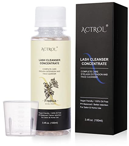 ACTROL Shampooing concentré pour extensions de cils - 100 ml - Freesia - Shampooing moussant naturel pour extensions de cils avec soin à domicile - Bouteilles de 60 ml