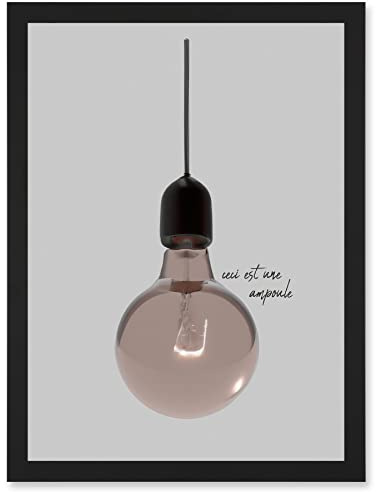Artery8 Minimalist French Illustration of a Retro Peach Pink Light Bulb Ceci Est Une Ampoule Artwork Framed Wall Art Print A4