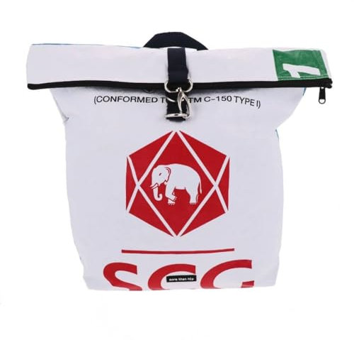 More Than Hip - Rolltop Rucksack aus recycelten Zementsäcken – Wasserbeständig, leicht & geräumig (17,4 L) – Nachhaltig & Fair produziert - Tantor Elefant-27 x 42/50 x 14 cm