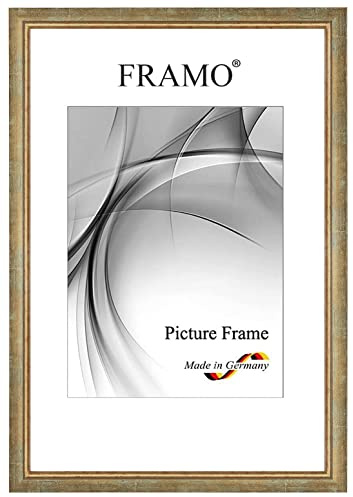 FRAMO Barock Bilderrahmen 33 x 43 cm aus Massivholz | Türkis Gold | Farbe/Größe wählbar | Retro Vintage Antik Rahmen N°068