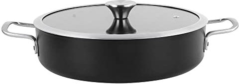 Magefesa Ares tartera 28 cm con revestimiento antiadherente bicapa reforzado con esmalte exterior color negro mate y herrajes de inox satinados con tapa plana de vidrio