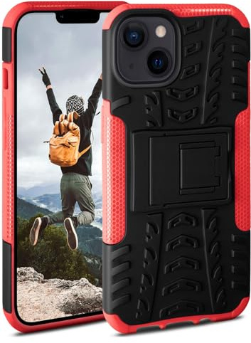 ONEFLOW Tank Case für Apple iPhone 14 Hülle Outdoor, stabile Panzerhülle mit Kamera und Display Schutz, sichere Handyhülle, TPU Handy Schutzhülle mit Ständer, Rot Schwarz