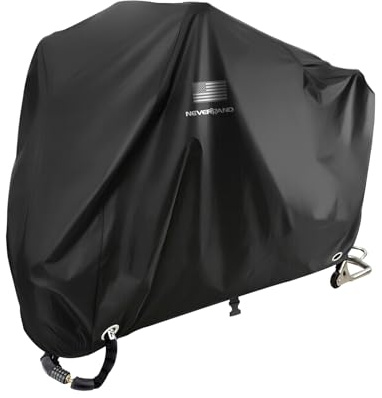 NEVERLAND Motorcycle Cover Waterproof Outdoor Storage,Motorbike Scooter Covers Heavy Duty Medium with Lock-Holes, Bandage, Refletive Logo for Harely Kawasaki Yamaha Honda Grom Suzuki (Up to 86”)