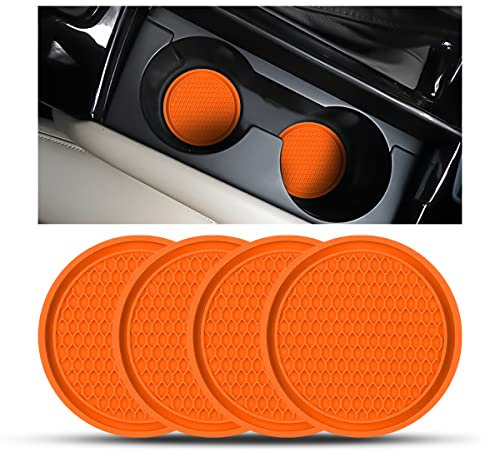 CGEAMDY 4 Pack Car Cup Holder Coasters, 7cm Anti-Slip Silicone Auto Insert Cup Coaster, Non-Slip Vehicle Cup Mats for Women and Men, Interior Accessories Universal for Most Cars Trucks(Orange)