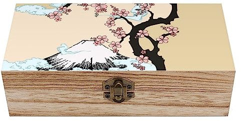 OTRAHCSD Quadratische Holzkiste, Fuji Berg Kirschbaum in Japan Holz Aufbewahrungsbox, dekorative Holzkiste für Sammlerstücke