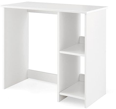 SFAREST Wooden Computer Desk, 80 x 40cm Compact Laptop Table with 2 Compartments, PC Study Writing Workstation for Home Office, White