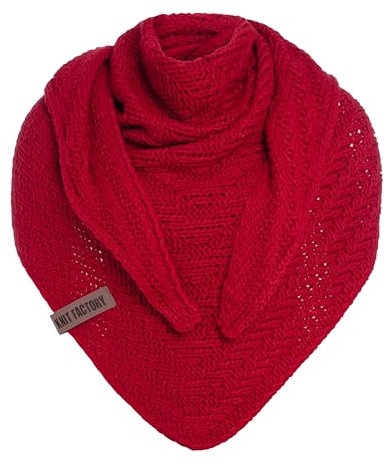 KNIT FACTORY - Dreiecksschal Sally - Damen Strickschal mit Wolle - Grob gestrickten Schal - Hochwertige Qualität - XXL Schal - 220x85 cm - Bright Red