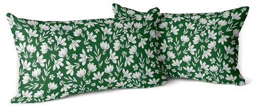 Snycler Vintage Flower Pillow Covers 12x20 Set of 2 Rustic Cute Small Floral Dark Green Cream Decorative Throw Pillows Outdoor Pillowcase Farmhouse Velvet Cushion Case Decor for Home Sofa Couch Bed